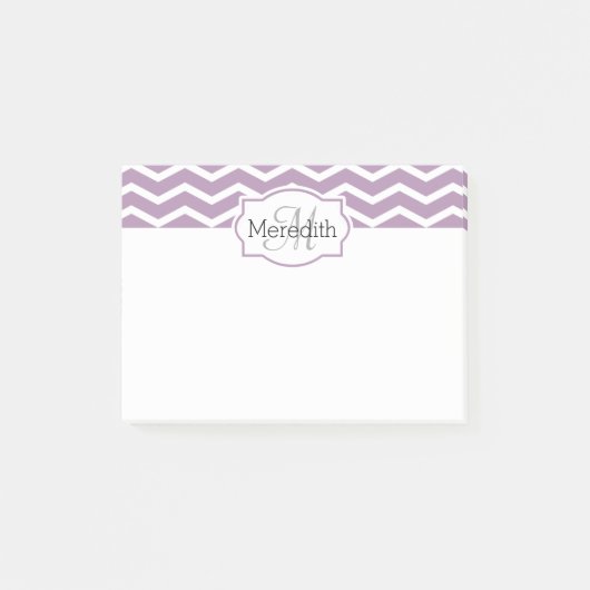 Lilac Lila White Zickzack Name Mit Monogramm Post-it Klebezettel (Vorderseite)