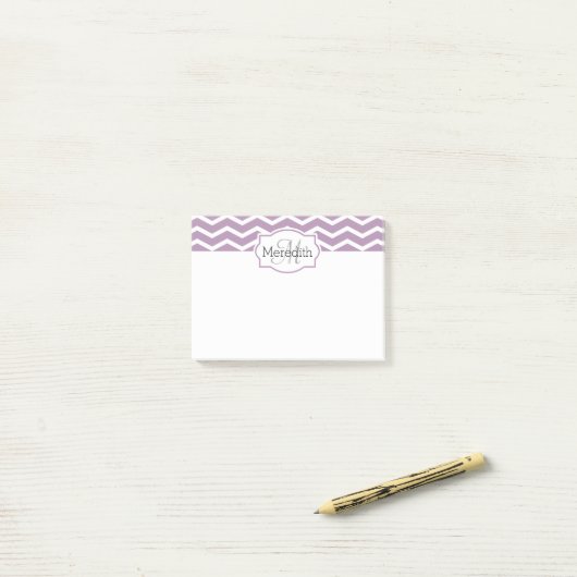 Lilac Lila White Zickzack Name Mit Monogramm Post-it Klebezettel (Auf Schreibtisch)