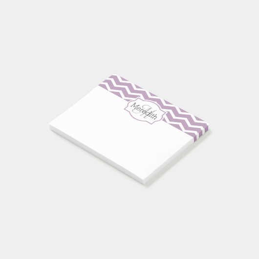 Lilac Lila White Zickzack Name Mit Monogramm Post-it Klebezettel (angewinkelt)