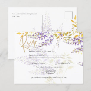 Lilac Lila Wisteria Gold Wedding RSVP Postcard Postkarte