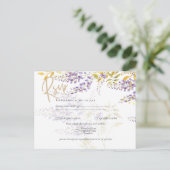 Lilac Lila Wisteria Gold Wedding RSVP Postcard Postkarte (Stehend Vorderseite)