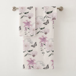 Lilac Lilies Elegantes Botanisches Badetuch Set