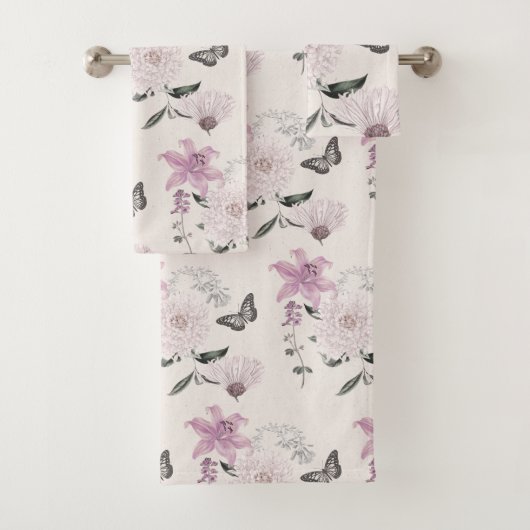 Lilac Lilies Elegantes Botanisches Badetuch Set (Insitu)