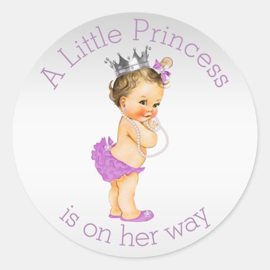 Lilac Little Princess Baby Dusche Runder Aufkleber (Vorderseite)