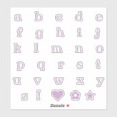 Lilac Lower Case Text Letters Alphabet Heart Star Aufkleber (Blatt)
