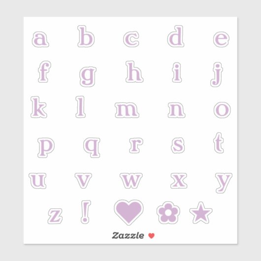 Lilac Lower Case Text Letters Alphabet Heart Star Aufkleber (Blatt)