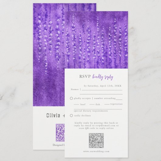 Lilac Lupines Wedding RSVP QR Code Einladung (Vorne/Hinten)