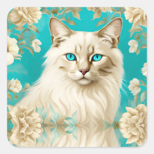 Lilac Lynx Point Siamese Portrait Art Quadratischer Aufkleber