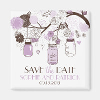 Lilac Mason Jars & Blume Speichern Sie das Datumsm