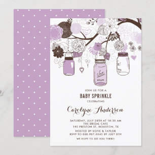 Lilac Mason Jars und Blume Baby Sprinkle Einladung