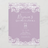 Lilac Mauve & White Lace Elegant Quinceañera Einladung (Vorne/Hinten)
