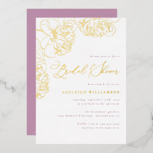 Lilac Minimalistisches handgezeichnet Peonies-Brau Folieneinladung