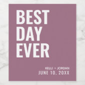 Lilac Modern Best Day Ever Wedding Wine Label Weinetikett (Einzelnes Label)