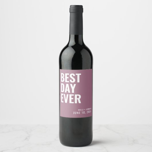 Lilac Modern Best Day Ever Wedding Wine Label Weinetikett (Vorderseite)