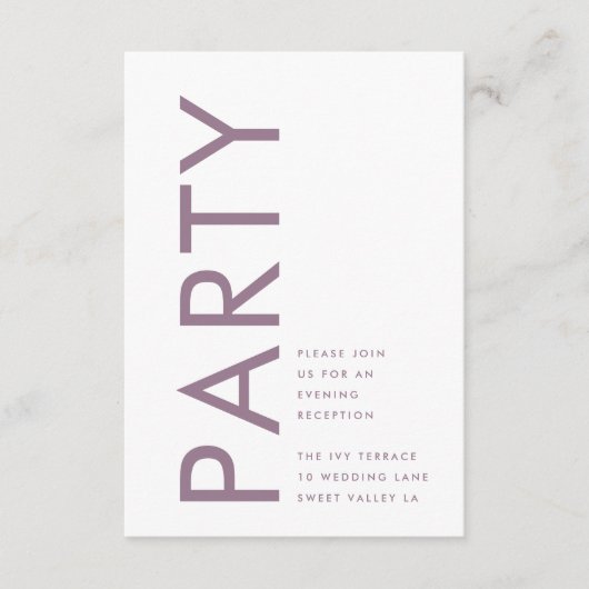 Lilac Modern Mauve Lila Namen Hochzeitsempfang Begleitkarte (Vorderseite)