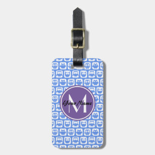 Lilac Monogram Blue and White Owl Muster Gepäckanhänger