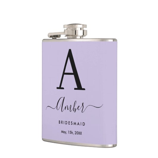 Lilac Monogram Personalisierte Bridesmaid Hiflask Flachmann (Links)