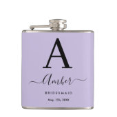 Lilac Monogram Personalisierte Bridesmaid Hiflask Flachmann (Vorderseite)