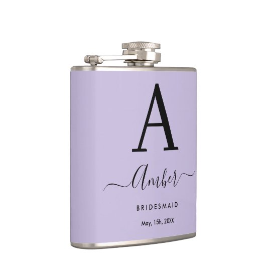 Lilac Monogram Personalisierte Bridesmaid Hiflask Flachmann (Rechts)
