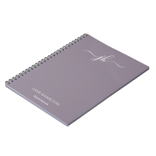 Lilac Monogram Sketchbook mit Name Notizblock (Linke Seite)