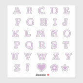 Lilac Monogram Text Letters Alphabet Heart Star Aufkleber (Blatt)