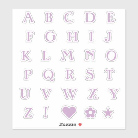 Lilac Monogram Text Letters Alphabet Heart Star Aufkleber (Blatt)