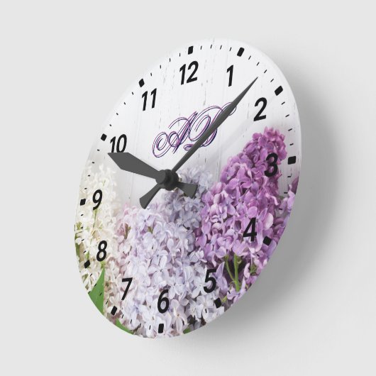 Lilac Monogram Wall Clock | Personalized Floral  Runde Wanduhr (Winkel)