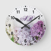 Lilac Monogram Wall Clock | Personalized Floral  Runde Wanduhr (Vorderseite)