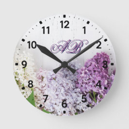 Lilac Monogram Wall Clock | Personalized Floral  Runde Wanduhr