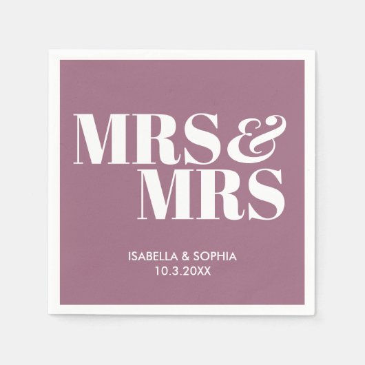 Lilac Mrs. & Mrs. Personalisiert Wedding Napkins Serviette (Vorderseite)