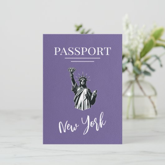 Lilac New York City Passport Save the Date (Stehend Vorderseite)