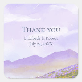 Lilac Night Sky Mountain Fields Wedding Vielen Dan Quadratischer Aufkleber