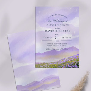 Lilac Night Sky Mountain Meadow Wedding Einladung
