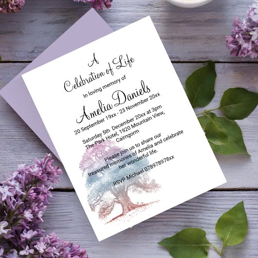Lilac Oak Tree Celebration of Life Card Einladung