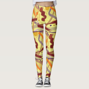 Lilac Orange Gold Burgund Cream Tan Art Deco Leggings