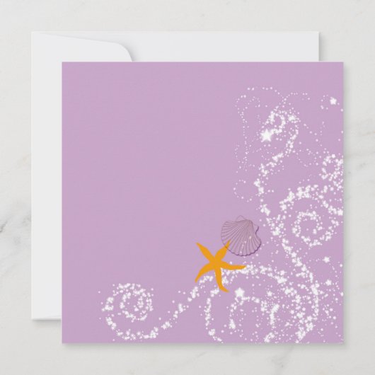 Lilac Orange White Wedding am Strand Einladung (Rückseite)