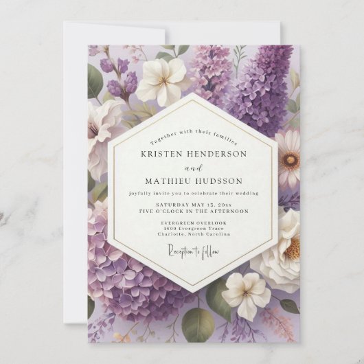 Lilac Painterly Blossom Wedding Einladung (Vorderseite)