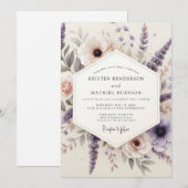 Lilac Painterly Meadow Wedding Einladung (Vorne/Hinten)