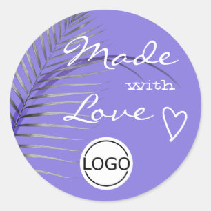 Lilac Palm Tree Leaf aus Liebe Logo Vorlage Runder Aufkleber