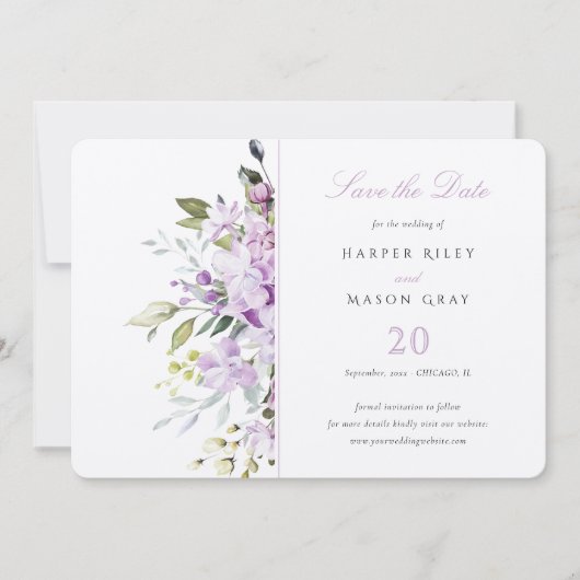 Lilac Pastel Floral Save the Date Einladungskarte Einladung (Vorderseite)