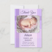 Lilac Pastel Kariert Baby Foto Danke Karte (Vorderseite)