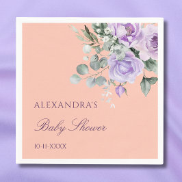 Lilac Peach Floral Baby Shower Serviette
