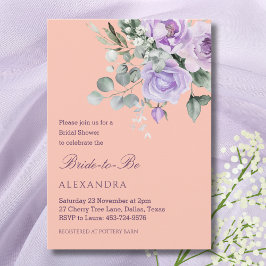 Lilac Peach Floral Peony Bridal Shower Einladung