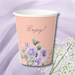 Lilac Peach Floral Peony Bridal Shower Pappbecher
