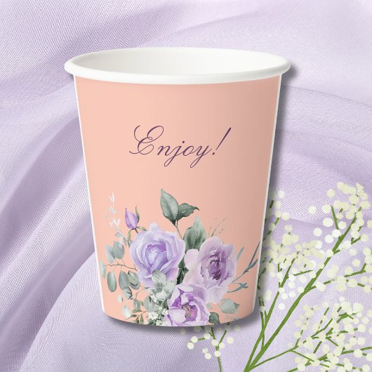 Lilac Peach Floral Peony Bridal Shower Pappbecher
