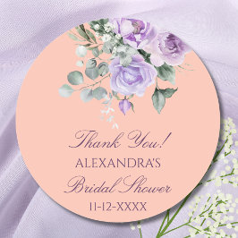 Lilac Peach Floral Peony Bridal Shower Thank You Runder Aufkleber