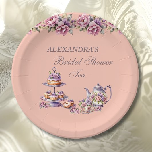 Lilac Peach Floral Tea Party Bridal Shower Pappteller