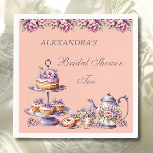 Lilac Peach Floral Tea Party Bridal Shower Serviette