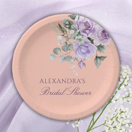 Lilac Peach Floral Watercolor Peony Bridal Shower Pappteller