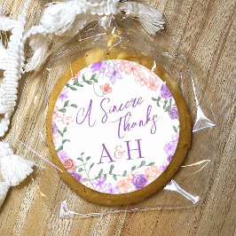 Lilac & Peach Floral Wreath Wedding Monogram Runder Aufkleber